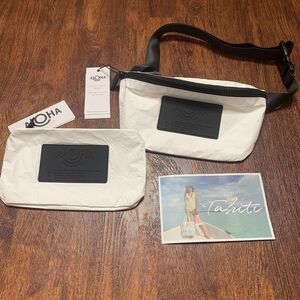 Aloha Collection Mini White Pouch & Hip Fanny Pack New! Zip Belt Bag & Organizer